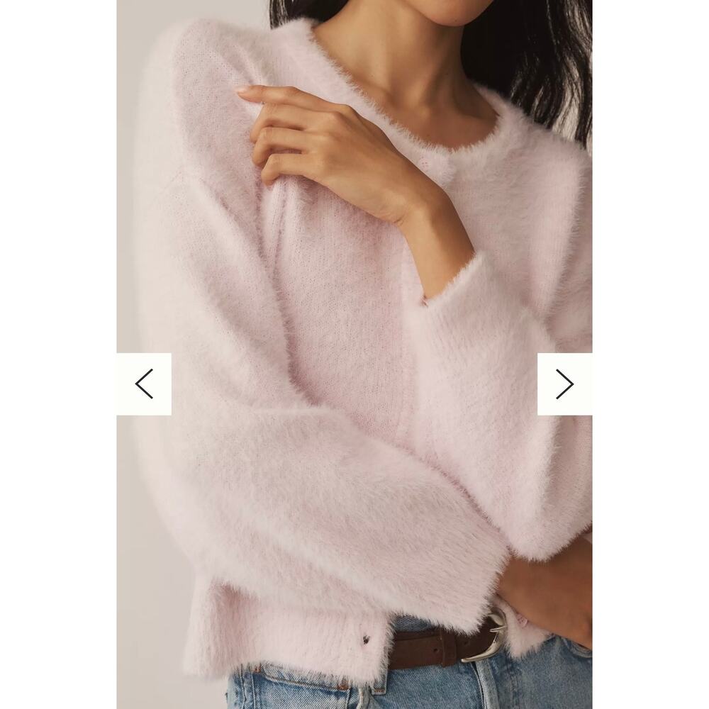 Anthropologie Flat White Eyelash Fuzzy Button Cardigan Sweater Cream Size Large - Picture 3 of 13